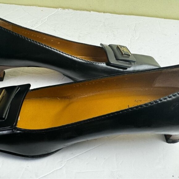 Gucci Tom Ford Vintage NEW Leather Logo Square Toe Kitten Heel shoes Loafers 7B - Picture 14 of 16